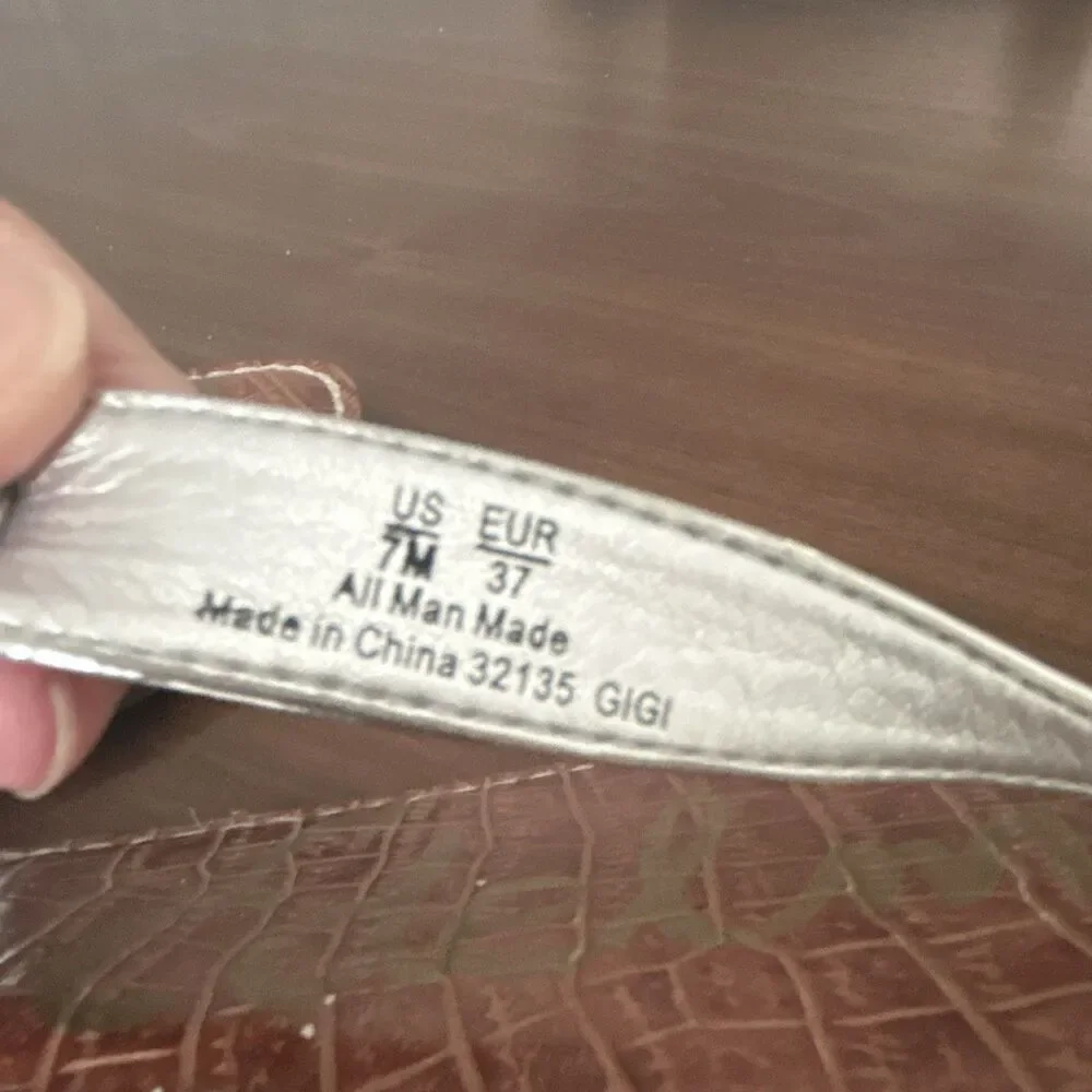 Sam Edelman Women’s Silver Leather Thong Flat Ankle Strap Buckle Sandals US 7